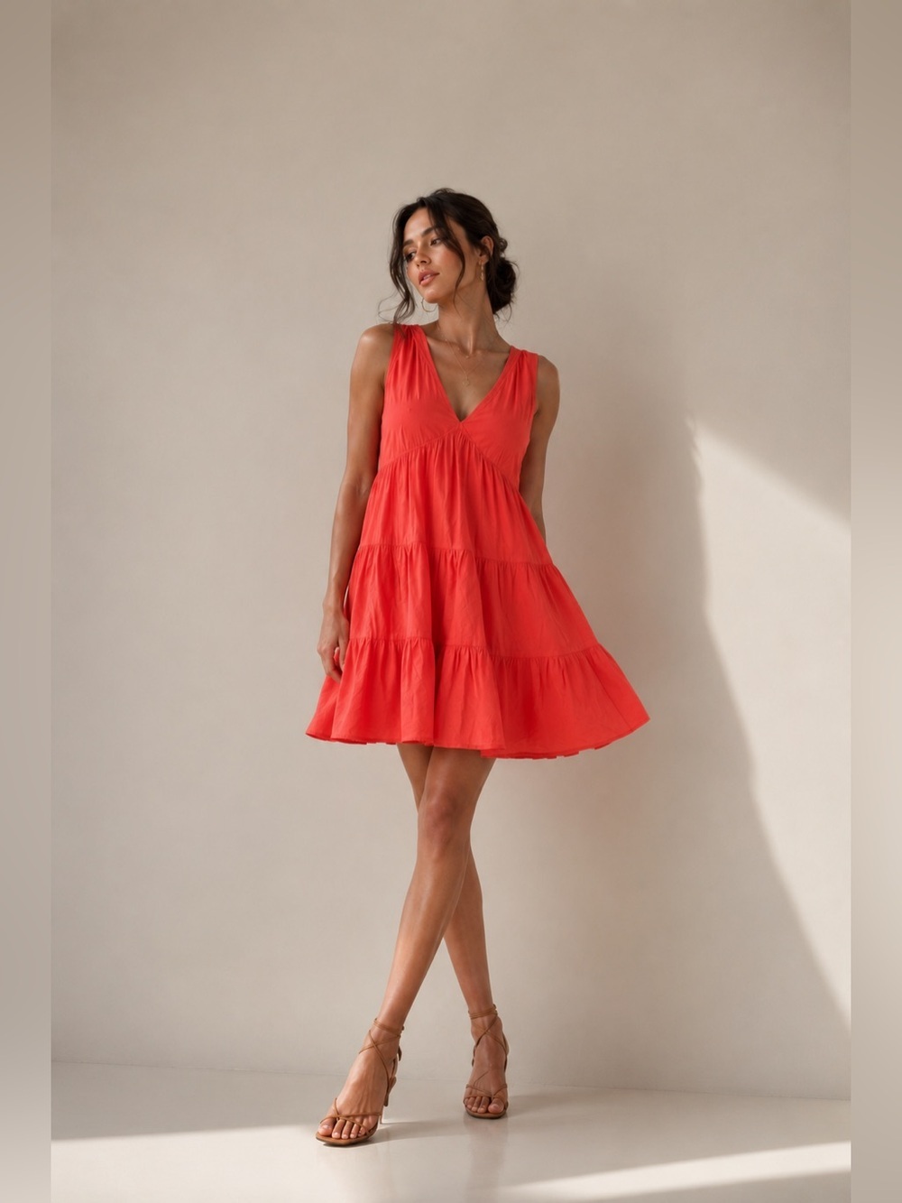 DKNY Jeans Tiered V Neck Sleeveless Dress Small Flowy Casual
